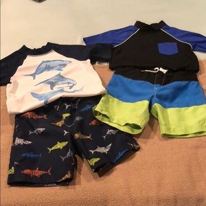 Lands end set of 2 boys swim trunks & 2 swim shirt